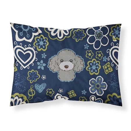 Carolines Treasures Carolines Treasures BB5110PILLOWCASE Blue Flowers Silver Gray Poodle Fabric Standard Pillowcase BB5110PILLOWCASE